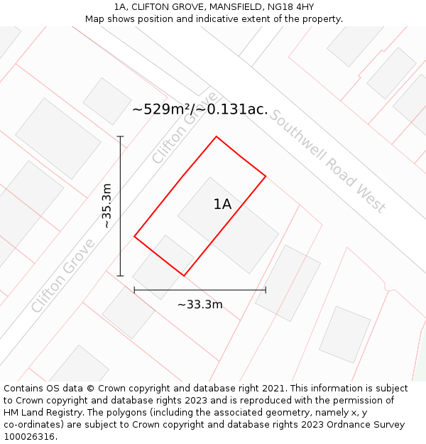 1A, CLIFTON GROVE, MANSFIELD, NG18 4HY: Plot and title map