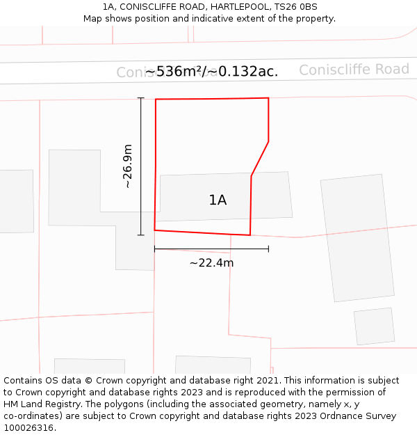 1A, CONISCLIFFE ROAD, HARTLEPOOL, TS26 0BS: Plot and title map