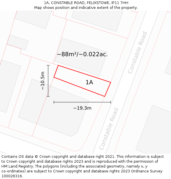 1A, CONSTABLE ROAD, FELIXSTOWE, IP11 7HH: Plot and title map