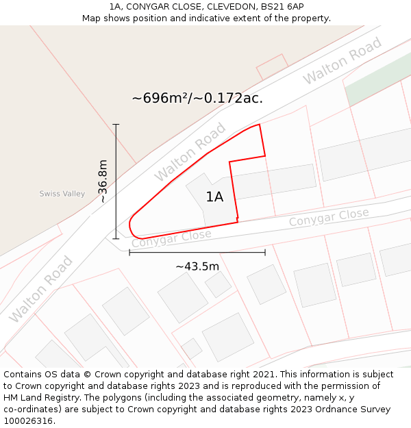1A, CONYGAR CLOSE, CLEVEDON, BS21 6AP: Plot and title map