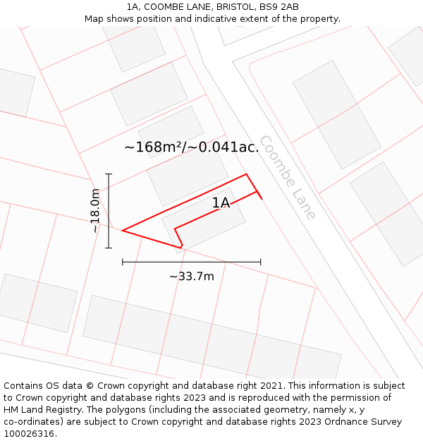 1A, COOMBE LANE, BRISTOL, BS9 2AB: Plot and title map