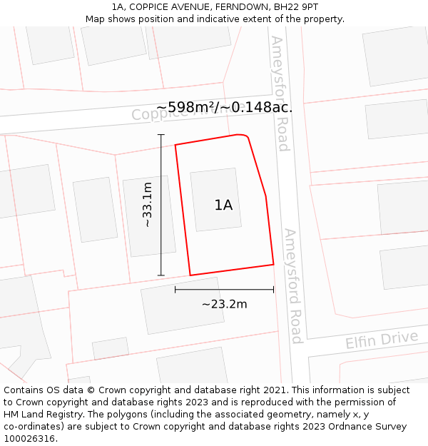 1A, COPPICE AVENUE, FERNDOWN, BH22 9PT: Plot and title map