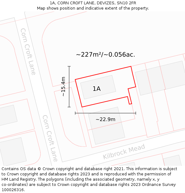 1A, CORN CROFT LANE, DEVIZES, SN10 2FR: Plot and title map