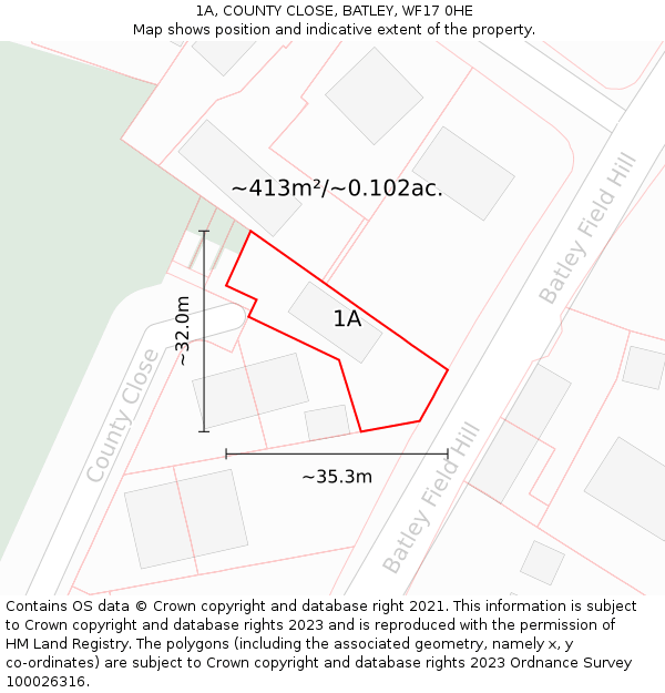 1A, COUNTY CLOSE, BATLEY, WF17 0HE: Plot and title map