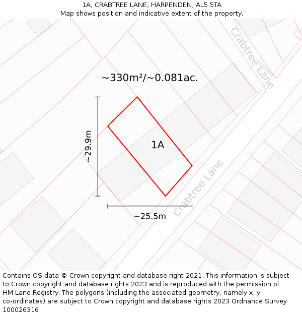 1A, CRABTREE LANE, HARPENDEN, AL5 5TA: Plot and title map