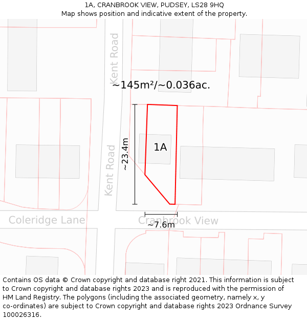 1A, CRANBROOK VIEW, PUDSEY, LS28 9HQ: Plot and title map
