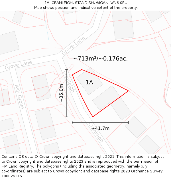 1A, CRANLEIGH, STANDISH, WIGAN, WN6 0EU: Plot and title map