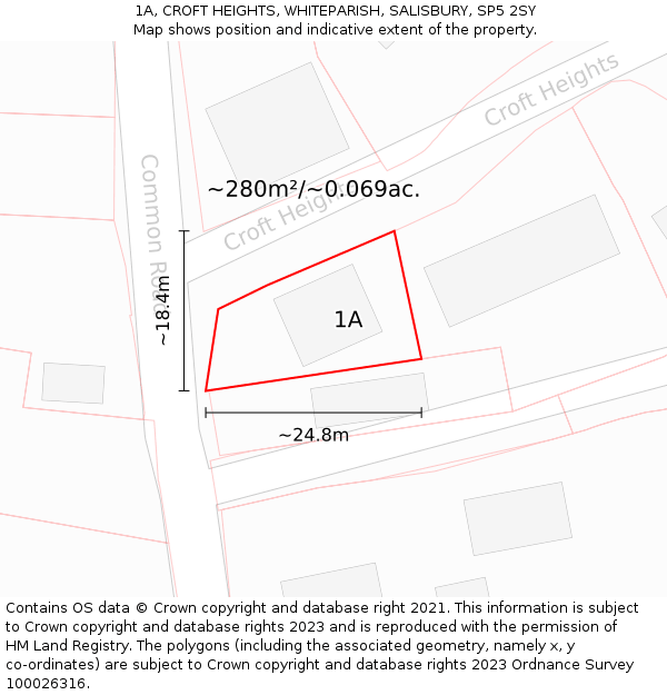 1A, CROFT HEIGHTS, WHITEPARISH, SALISBURY, SP5 2SY: Plot and title map