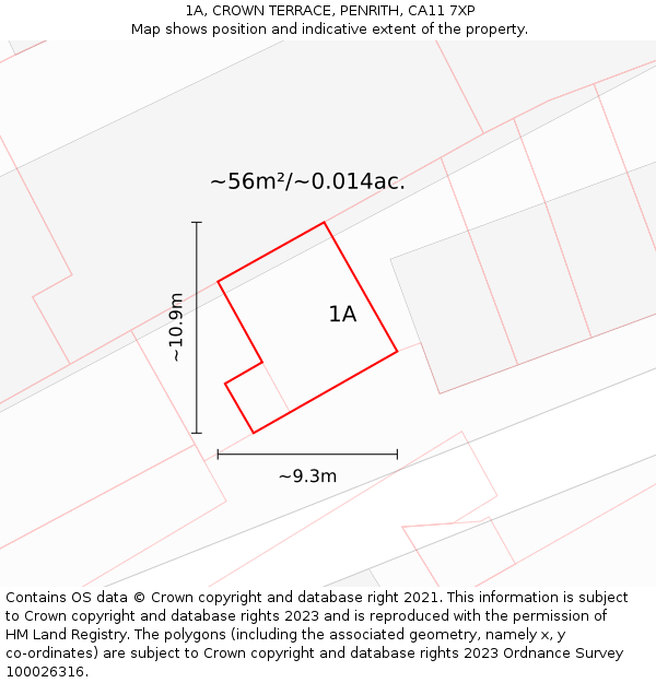 1A, CROWN TERRACE, PENRITH, CA11 7XP: Plot and title map