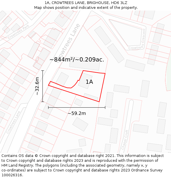 1A, CROWTREES LANE, BRIGHOUSE, HD6 3LZ: Plot and title map