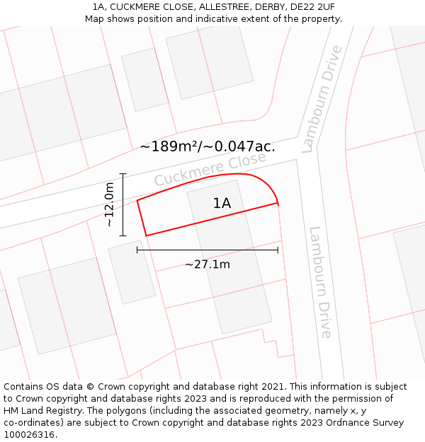 1A, CUCKMERE CLOSE, ALLESTREE, DERBY, DE22 2UF: Plot and title map