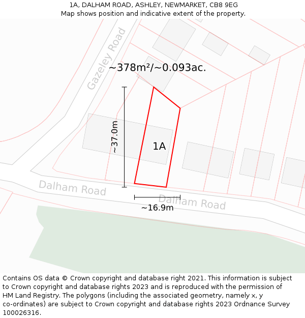 1A, DALHAM ROAD, ASHLEY, NEWMARKET, CB8 9EG: Plot and title map