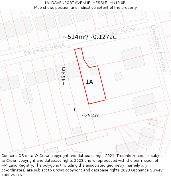 1A, DAVENPORT AVENUE, HESSLE, HU13 0RL: Plot and title map