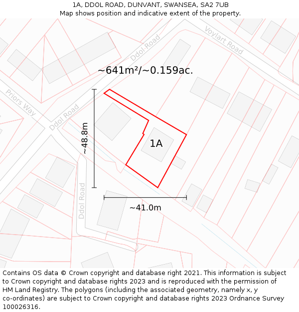 1A, DDOL ROAD, DUNVANT, SWANSEA, SA2 7UB: Plot and title map