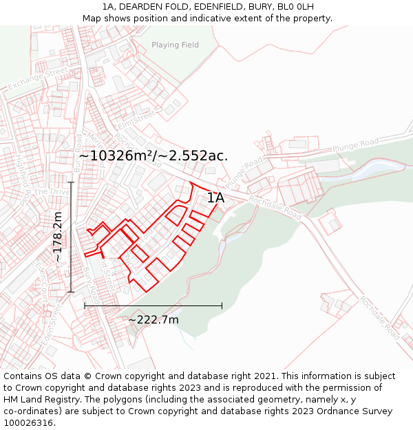 1A, DEARDEN FOLD, EDENFIELD, BURY, BL0 0LH: Plot and title map