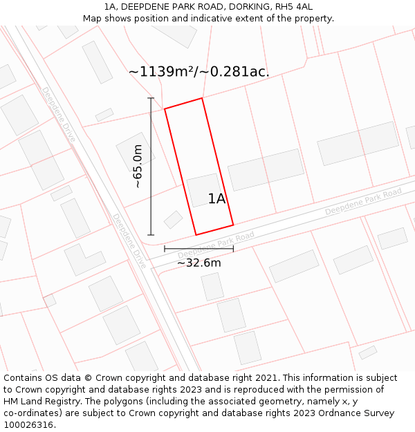 1A, DEEPDENE PARK ROAD, DORKING, RH5 4AL: Plot and title map