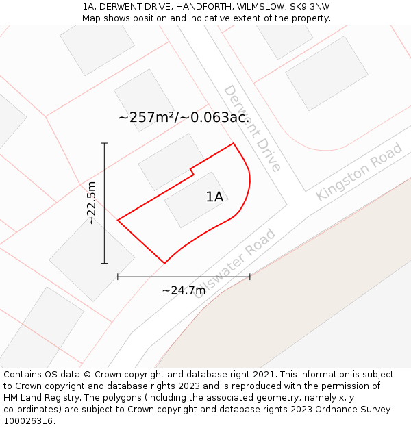 1A, DERWENT DRIVE, HANDFORTH, WILMSLOW, SK9 3NW: Plot and title map