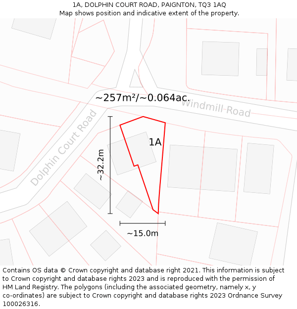 1A, DOLPHIN COURT ROAD, PAIGNTON, TQ3 1AQ: Plot and title map