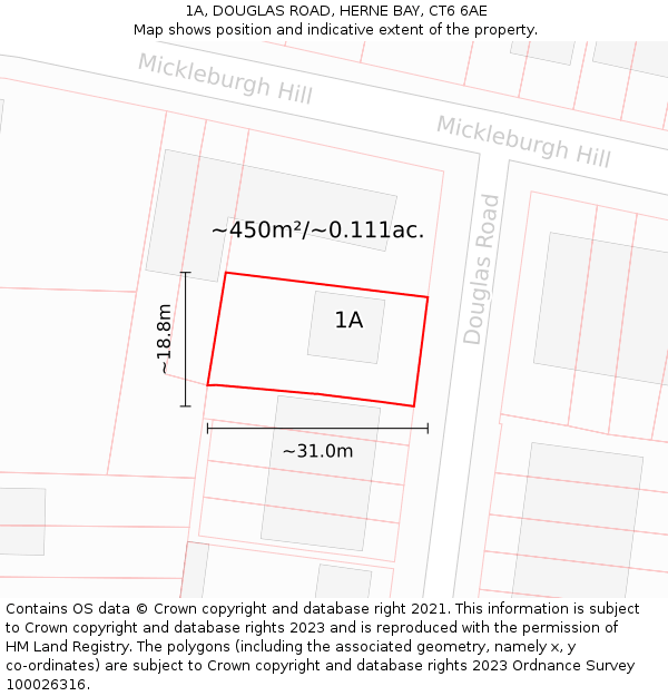 1A, DOUGLAS ROAD, HERNE BAY, CT6 6AE: Plot and title map