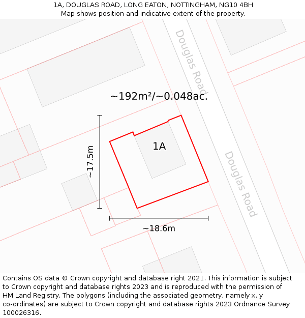 1A, DOUGLAS ROAD, LONG EATON, NOTTINGHAM, NG10 4BH: Plot and title map