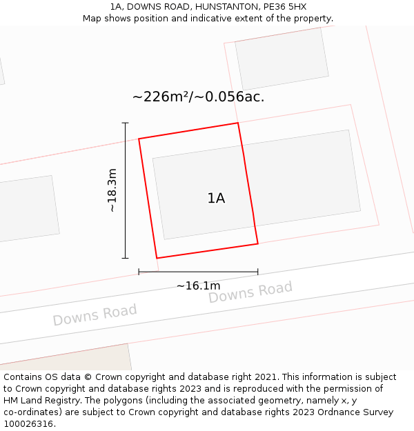 1A, DOWNS ROAD, HUNSTANTON, PE36 5HX: Plot and title map