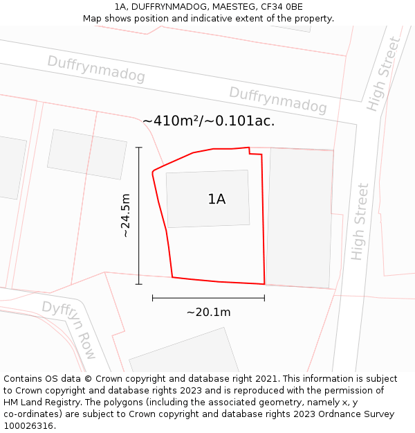 1A, DUFFRYNMADOG, MAESTEG, CF34 0BE: Plot and title map