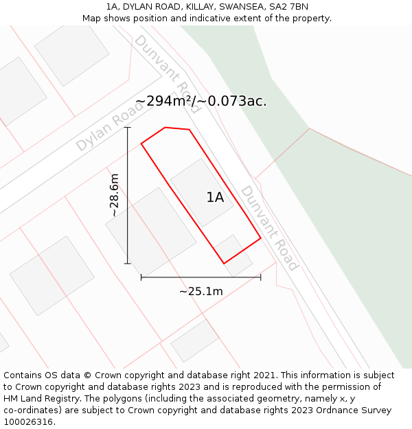 1A, DYLAN ROAD, KILLAY, SWANSEA, SA2 7BN: Plot and title map