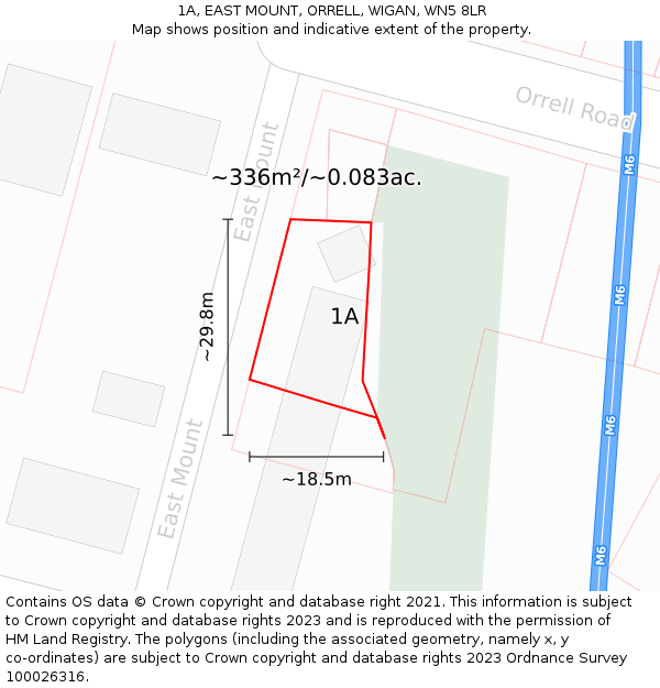 1A, EAST MOUNT, ORRELL, WIGAN, WN5 8LR: Plot and title map