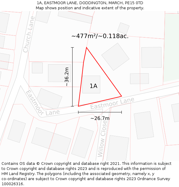 1A, EASTMOOR LANE, DODDINGTON, MARCH, PE15 0TD: Plot and title map