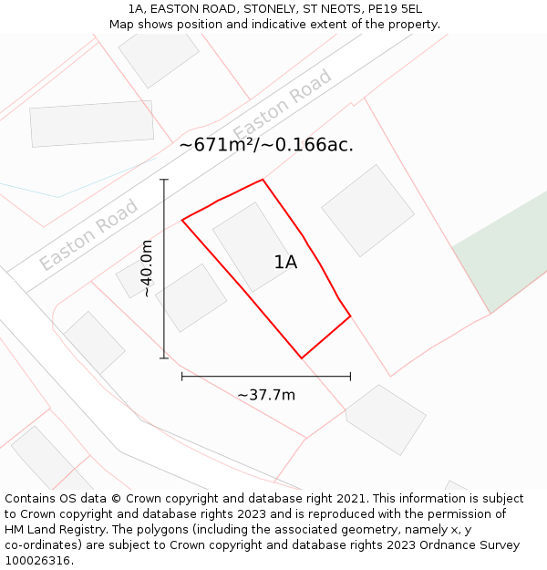 1A, EASTON ROAD, STONELY, ST NEOTS, PE19 5EL: Plot and title map