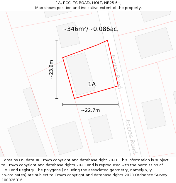 1A, ECCLES ROAD, HOLT, NR25 6HJ: Plot and title map