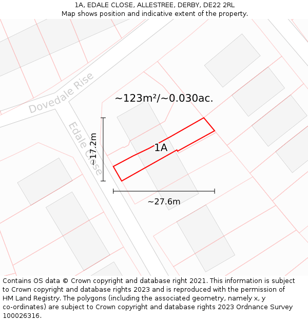 1A, EDALE CLOSE, ALLESTREE, DERBY, DE22 2RL: Plot and title map