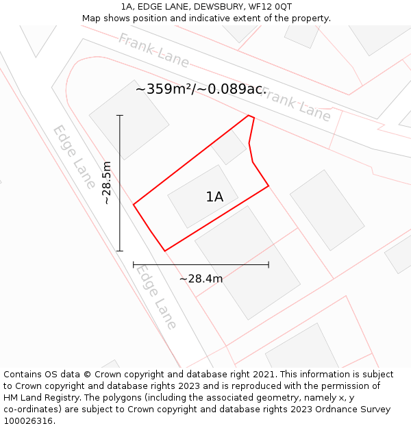 1A, EDGE LANE, DEWSBURY, WF12 0QT: Plot and title map