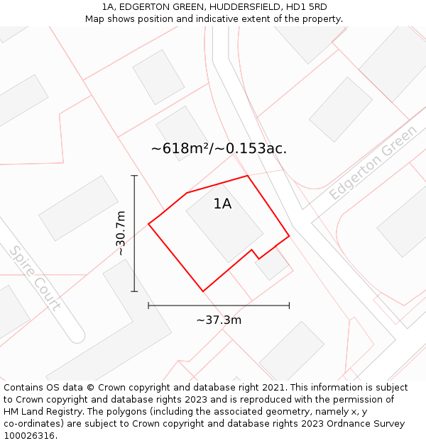 1A, EDGERTON GREEN, HUDDERSFIELD, HD1 5RD: Plot and title map