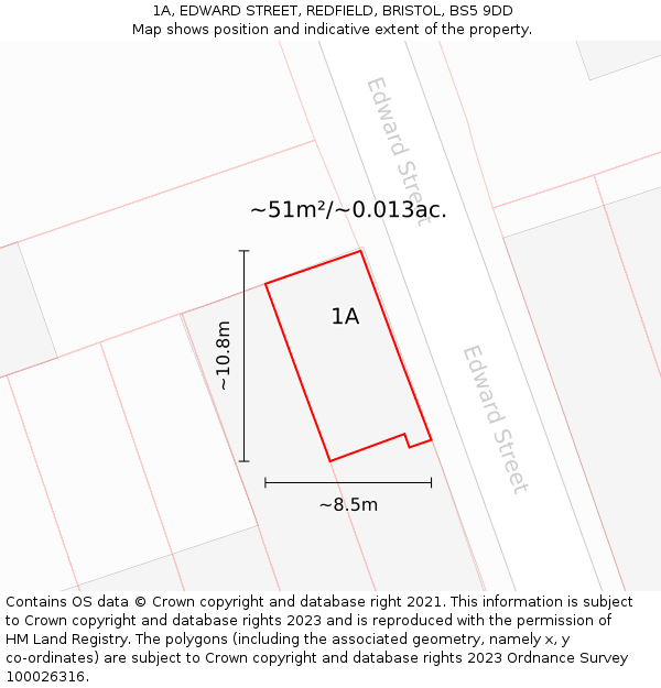 1A, EDWARD STREET, REDFIELD, BRISTOL, BS5 9DD: Plot and title map