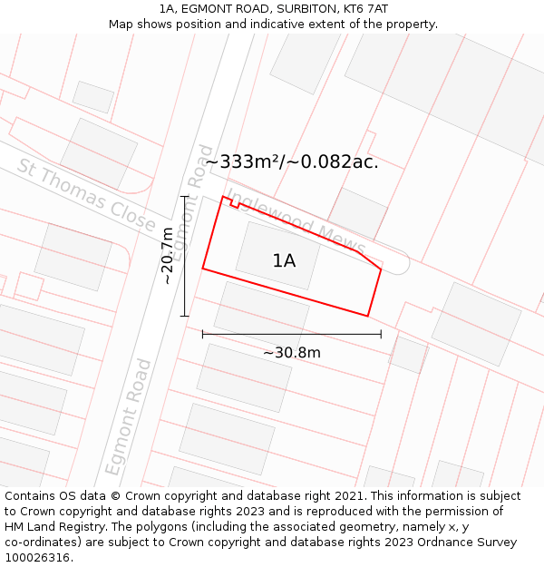 1A, EGMONT ROAD, SURBITON, KT6 7AT: Plot and title map