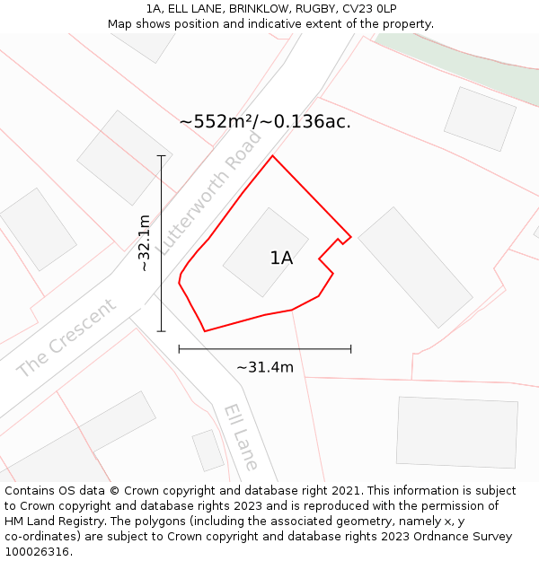 1A, ELL LANE, BRINKLOW, RUGBY, CV23 0LP: Plot and title map