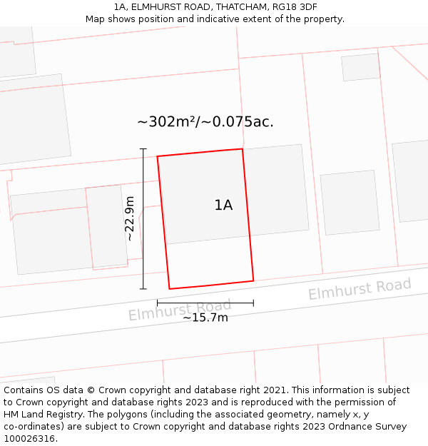 1A, ELMHURST ROAD, THATCHAM, RG18 3DF: Plot and title map