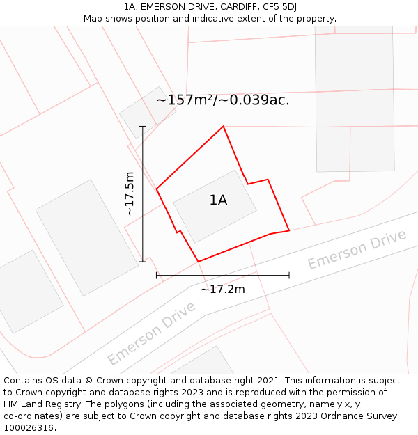1A, EMERSON DRIVE, CARDIFF, CF5 5DJ: Plot and title map