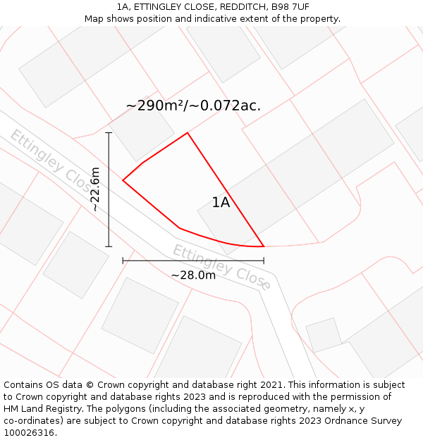 1A, ETTINGLEY CLOSE, REDDITCH, B98 7UF: Plot and title map