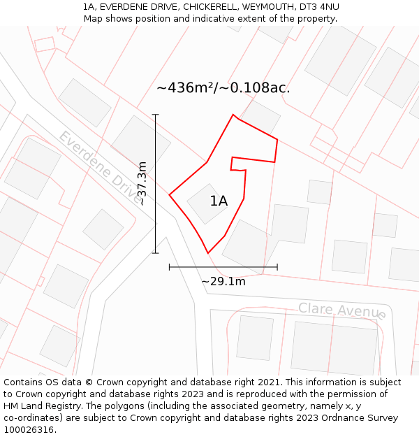 1A, EVERDENE DRIVE, CHICKERELL, WEYMOUTH, DT3 4NU: Plot and title map