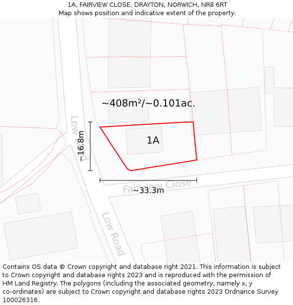1A, FAIRVIEW CLOSE, DRAYTON, NORWICH, NR8 6RT: Plot and title map