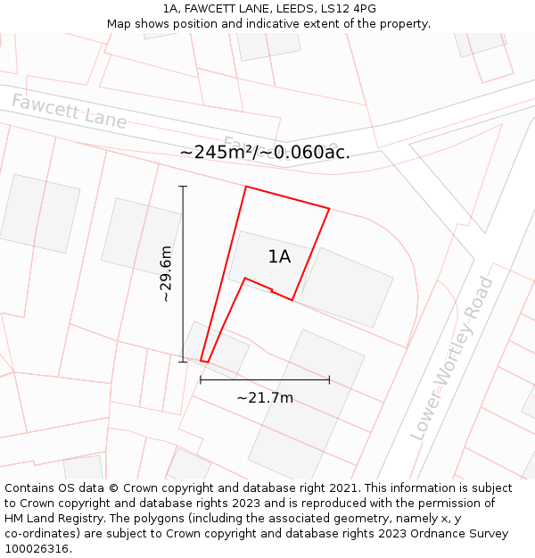 1A, FAWCETT LANE, LEEDS, LS12 4PG: Plot and title map