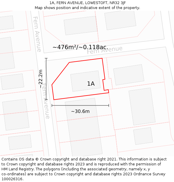 1A, FERN AVENUE, LOWESTOFT, NR32 3JF: Plot and title map