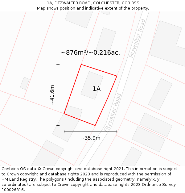 1A, FITZWALTER ROAD, COLCHESTER, CO3 3SS: Plot and title map