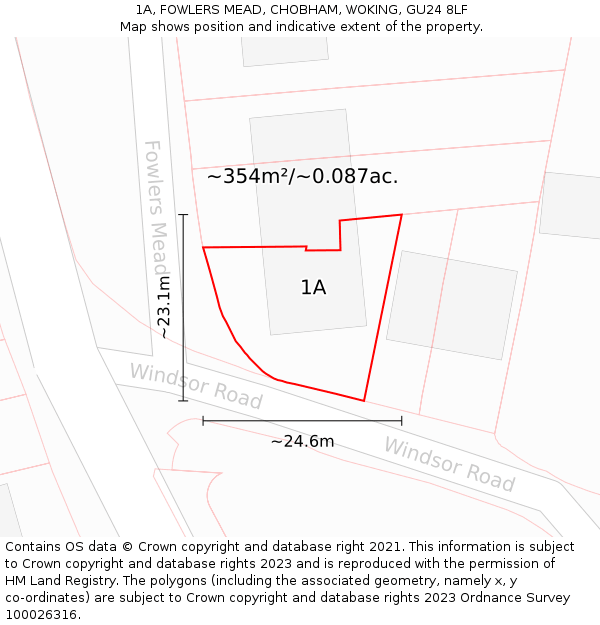 1A, FOWLERS MEAD, CHOBHAM, WOKING, GU24 8LF: Plot and title map