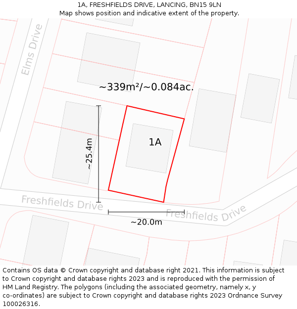 1A, FRESHFIELDS DRIVE, LANCING, BN15 9LN: Plot and title map