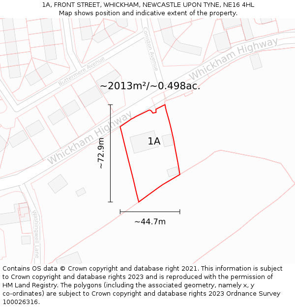 1A, FRONT STREET, WHICKHAM, NEWCASTLE UPON TYNE, NE16 4HL: Plot and title map