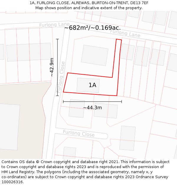 1A, FURLONG CLOSE, ALREWAS, BURTON-ON-TRENT, DE13 7EF: Plot and title map
