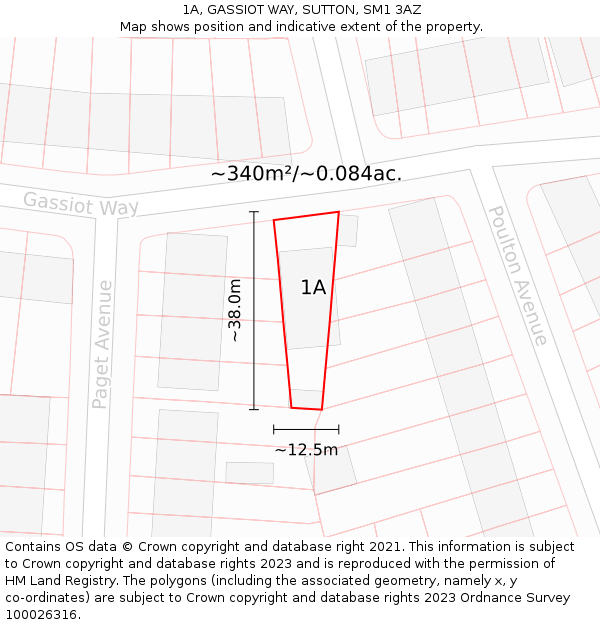 1A, GASSIOT WAY, SUTTON, SM1 3AZ: Plot and title map